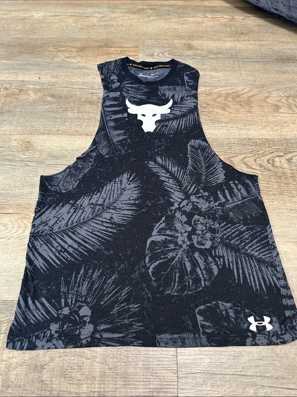 Under Armour Black & Gray Tropical Logo Muscle Tank